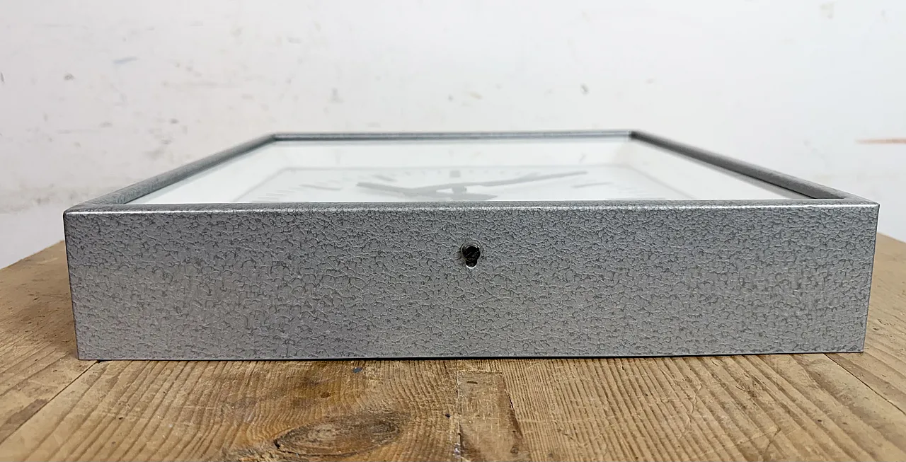 Grey Industrial Square Wall Clock from Pragotron, 1970s 9