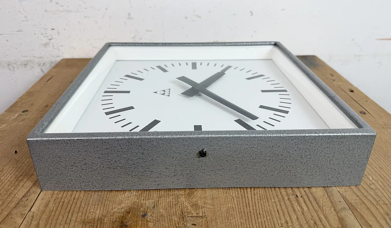 Grey Industrial Square Wall Clock from Pragotron, 1970s 11
