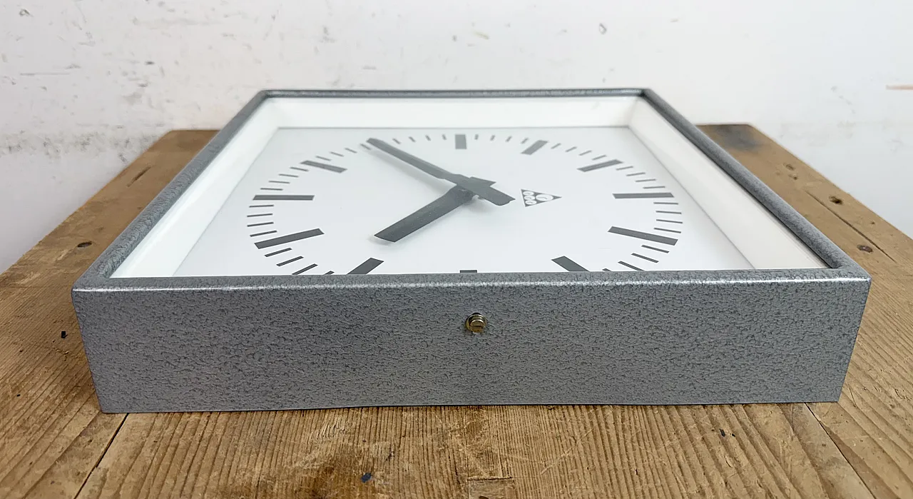 Grey Industrial Square Wall Clock from Pragotron, 1970s 12