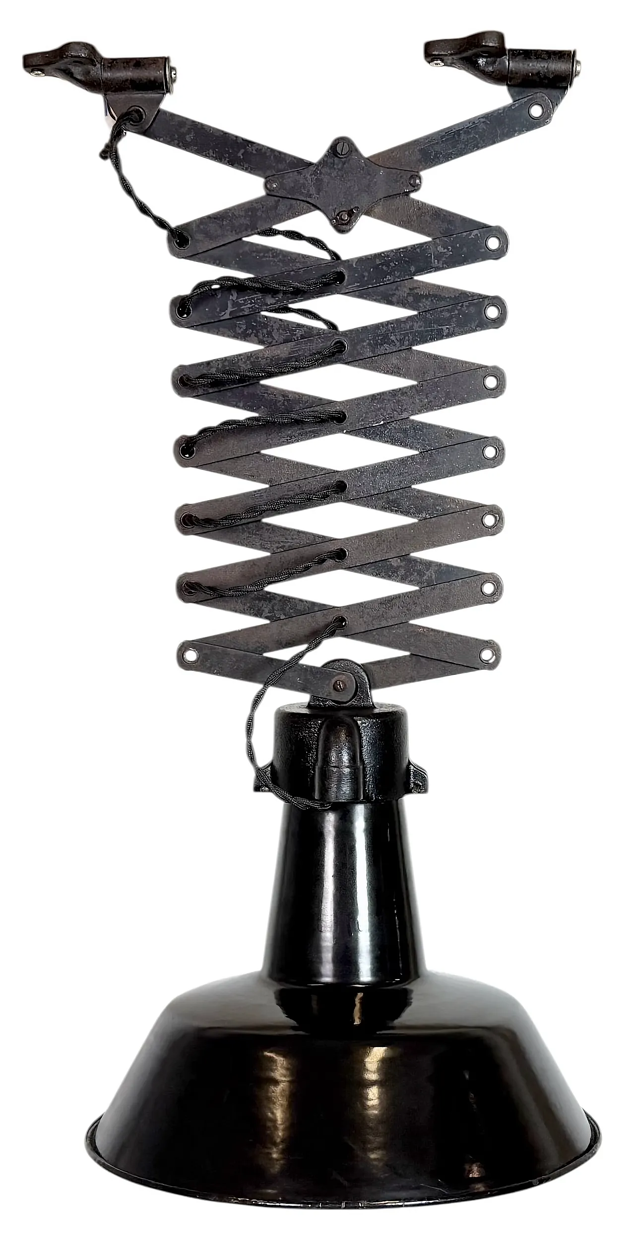 Industrial Black Enamel Scissor Ceiling Lamp, 1930s 1