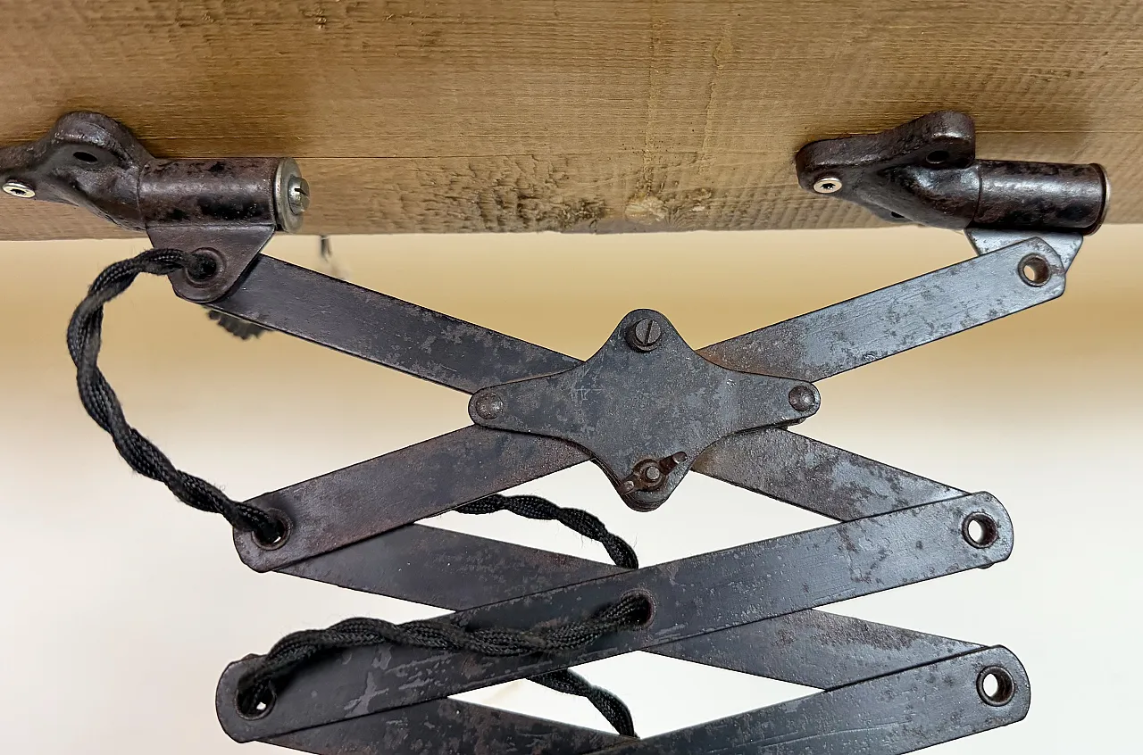Industrial Black Enamel Scissor Ceiling Lamp, 1930s 4