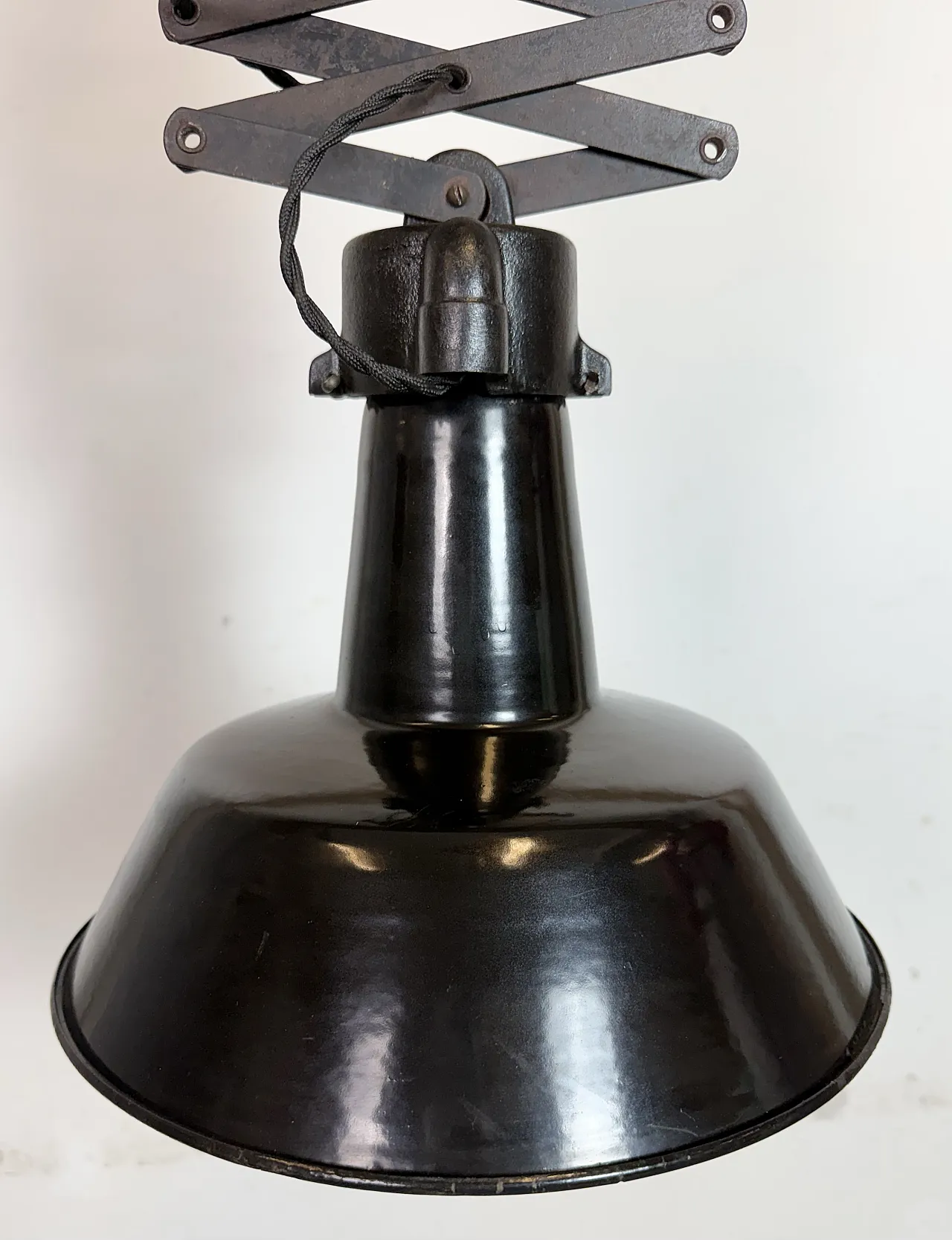 Industrial Black Enamel Scissor Ceiling Lamp, 1930s 5