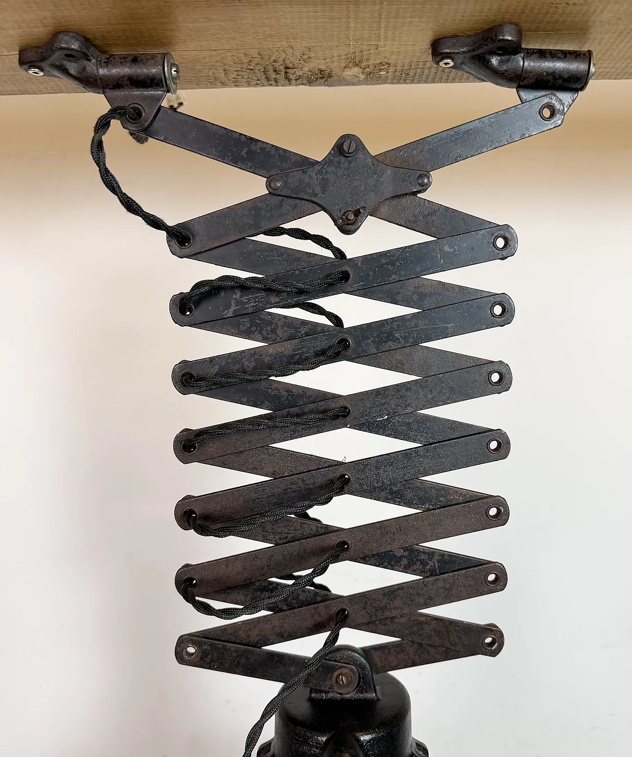 Industrial Black Enamel Scissor Ceiling Lamp, 1930s 6