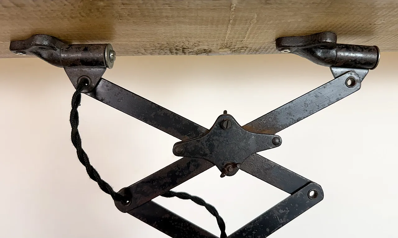 Industrial Black Enamel Scissor Ceiling Lamp, 1930s 8