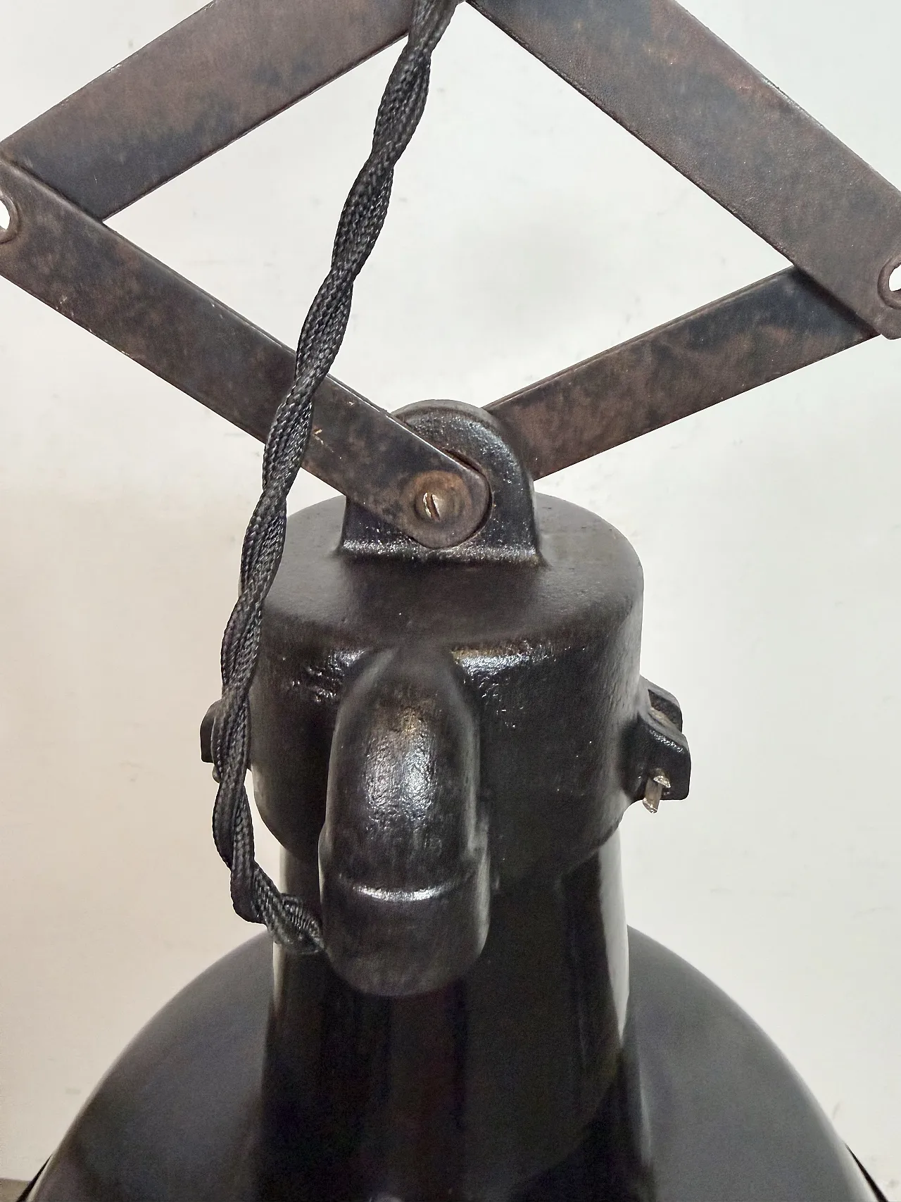 Industrial Black Enamel Scissor Ceiling Lamp, 1930s 9
