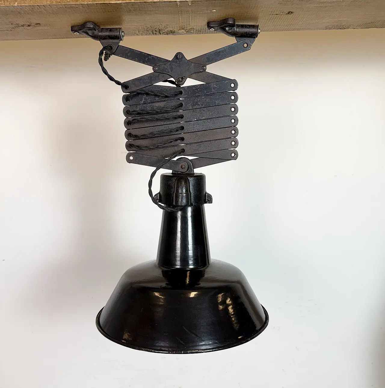 Industrial Black Enamel Scissor Ceiling Lamp, 1930s 10