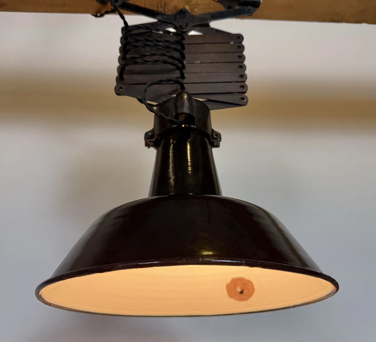 Industrial Black Enamel Scissor Ceiling Lamp, 1930s 12