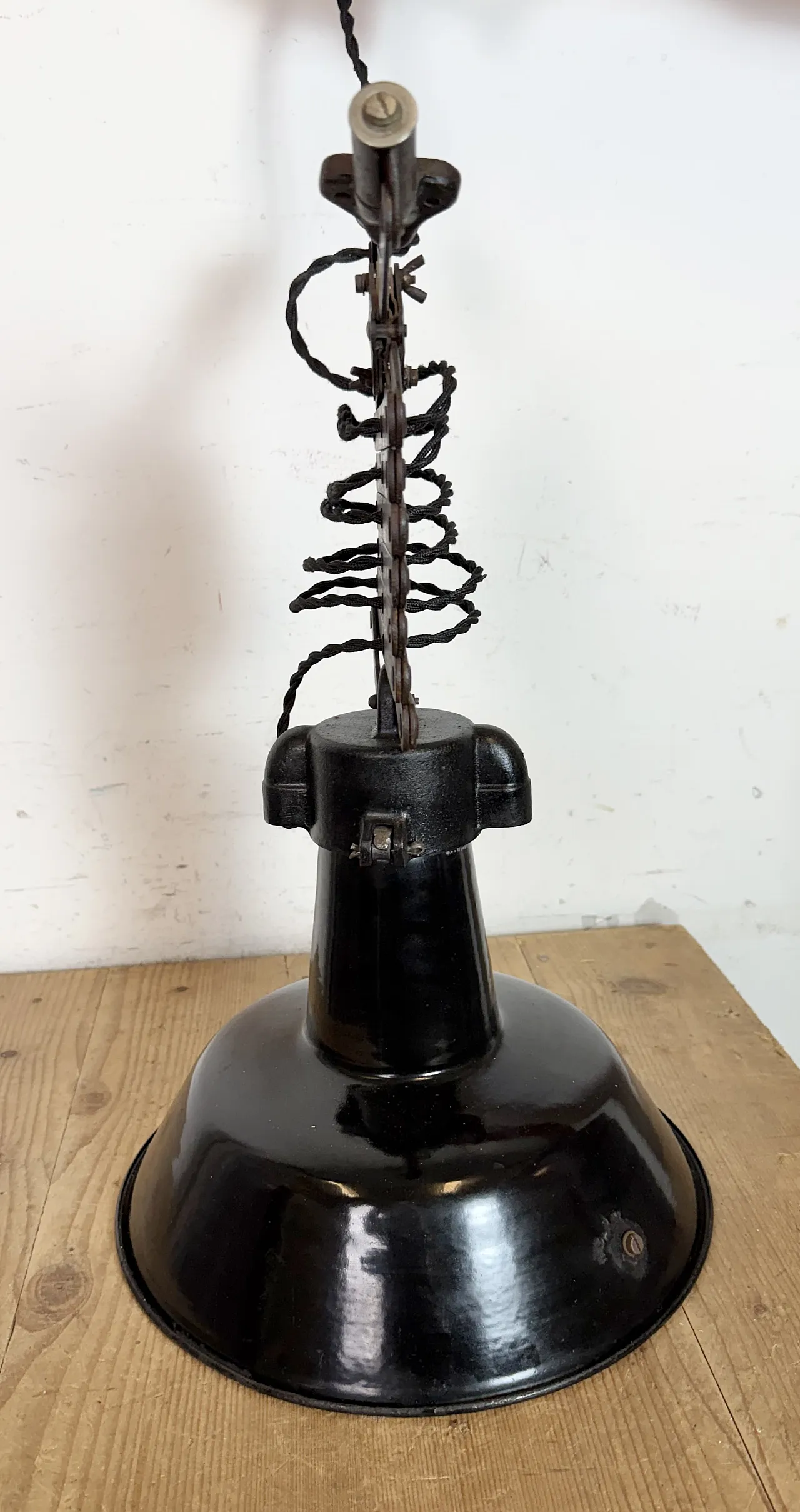 Industrial Black Enamel Scissor Ceiling Lamp, 1930s 17