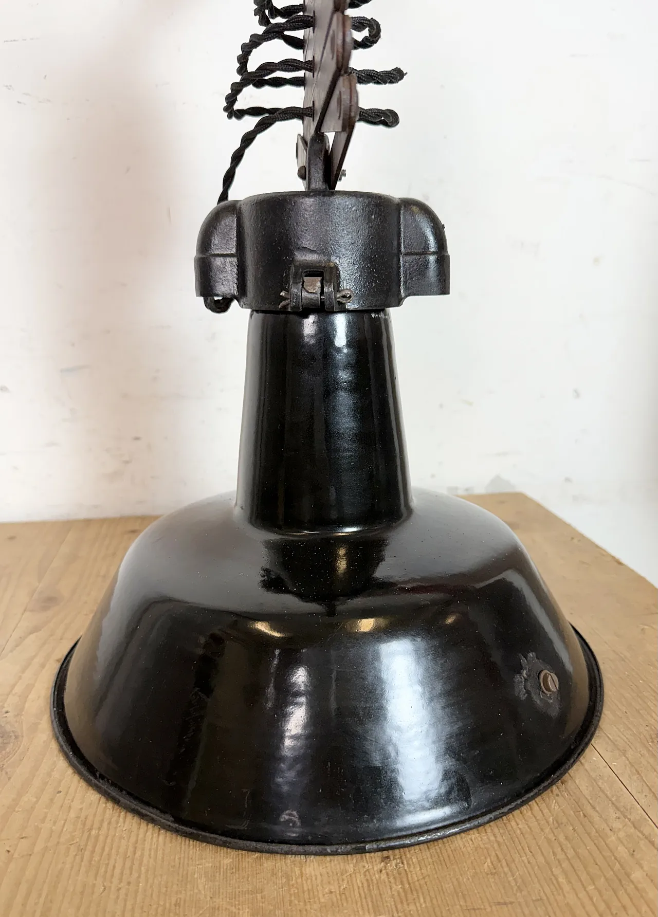 Industrial Black Enamel Scissor Ceiling Lamp, 1930s 18
