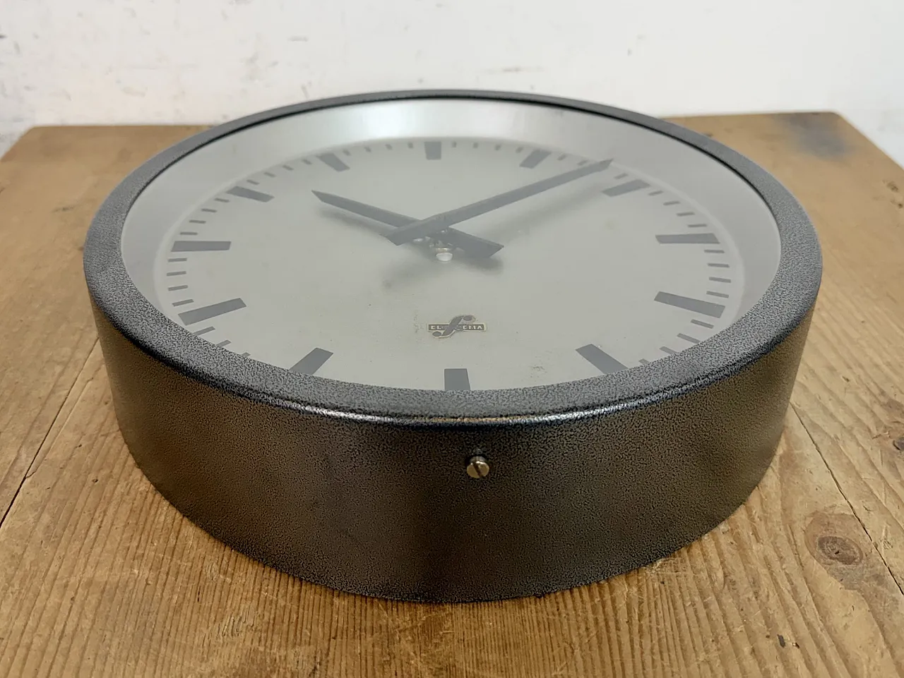 Grey Industrial Factory Wall Clock from Elfema, 1960s 8