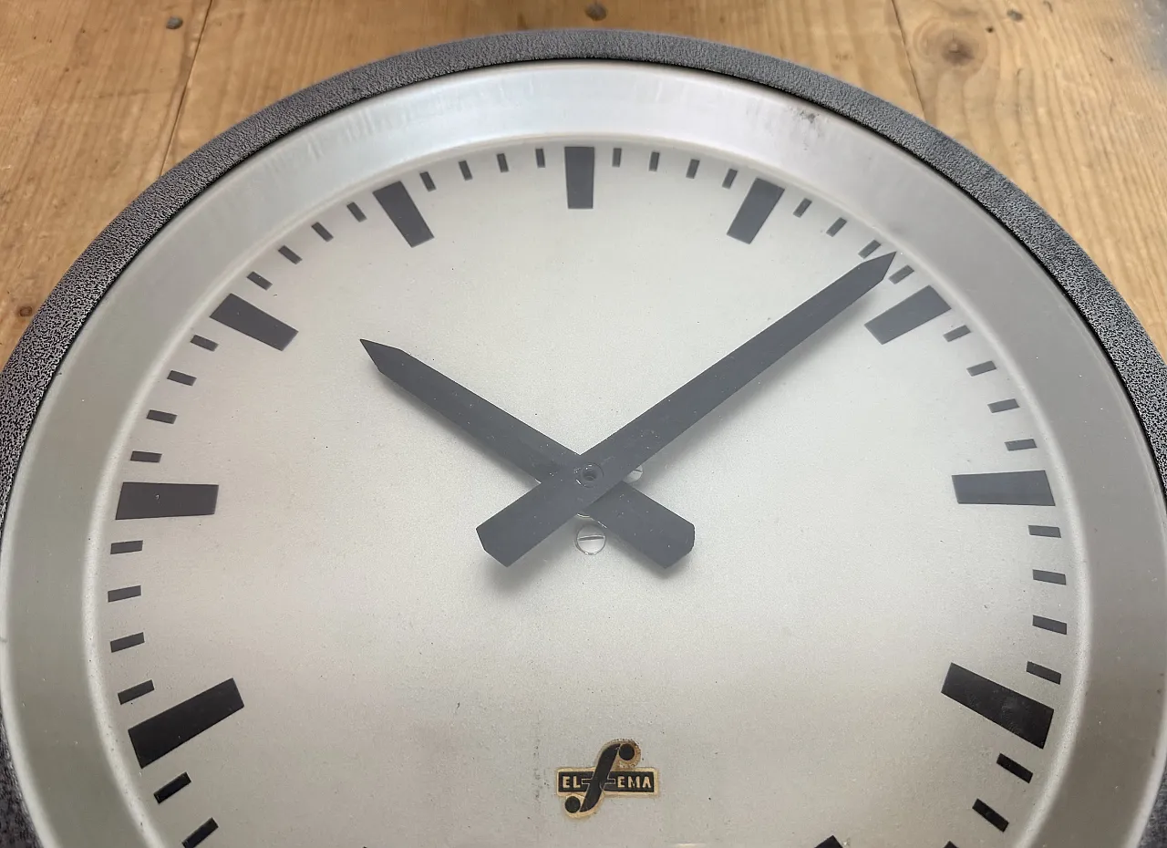 Grey Industrial Factory Wall Clock from Elfema, 1960s 10