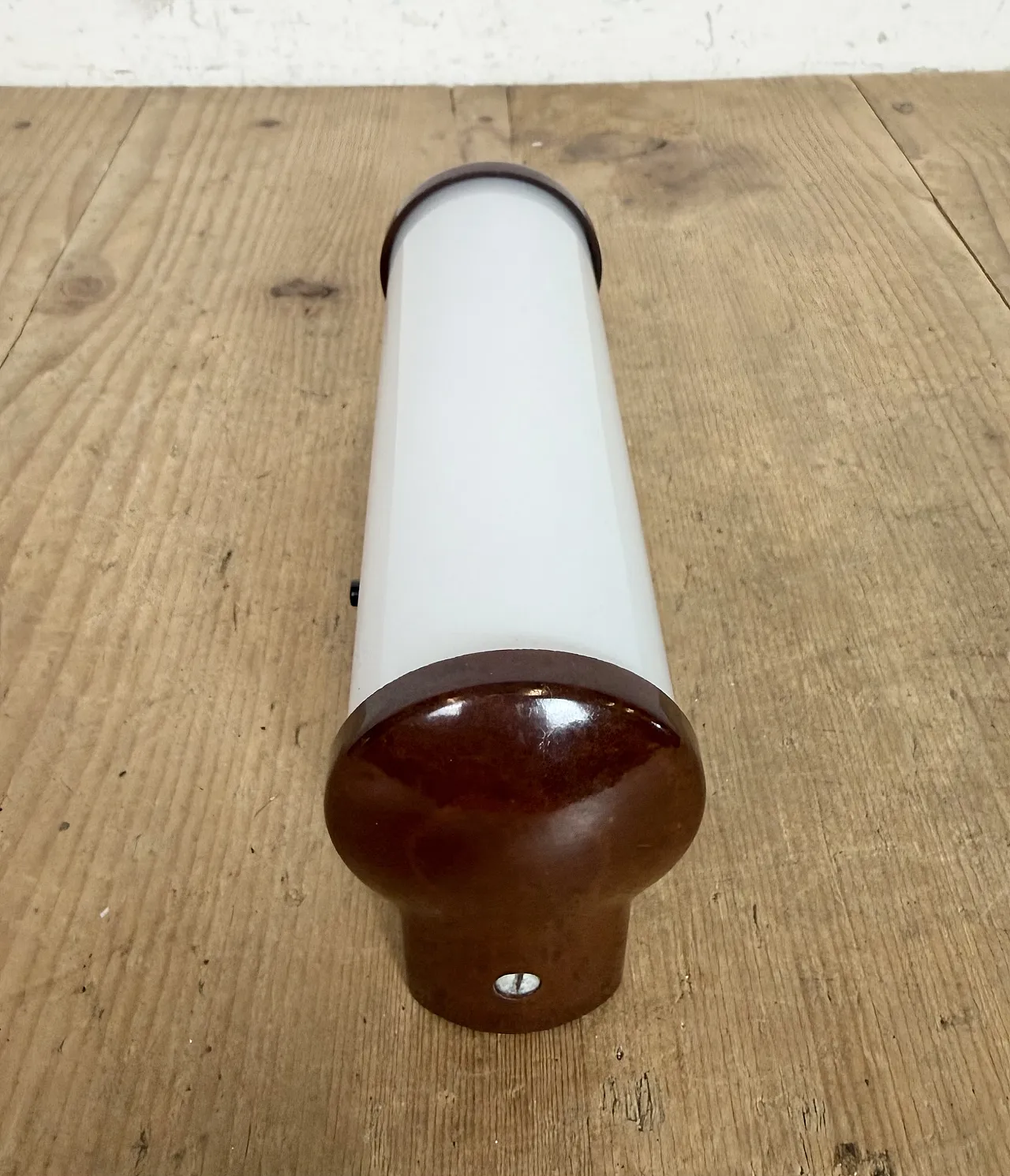 Industrial Brown Bakelite Wall Light with Milk Glass, 1950s 5