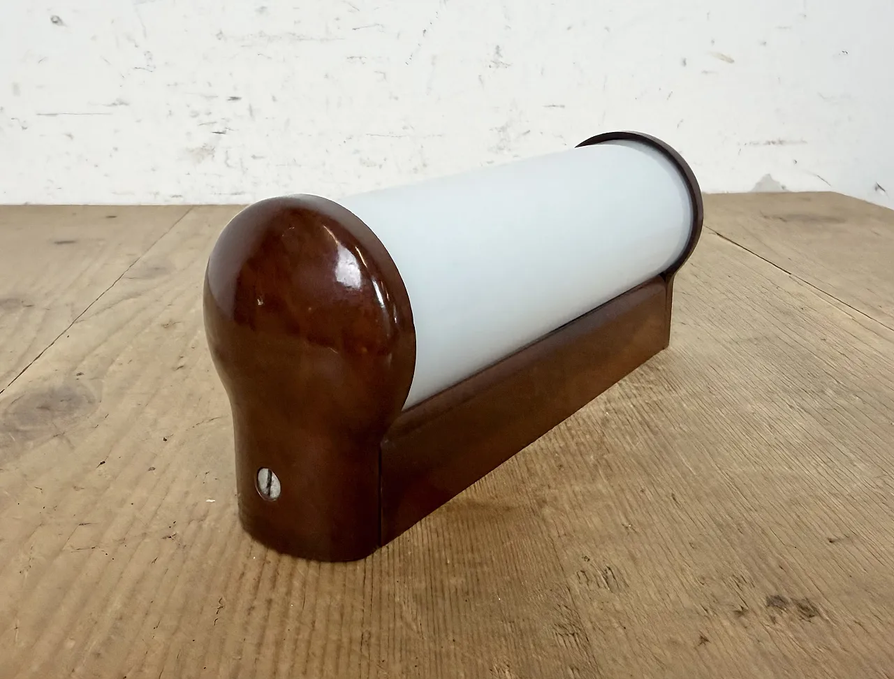 Industrial Brown Bakelite Wall Light with Milk Glass, 1950s 6