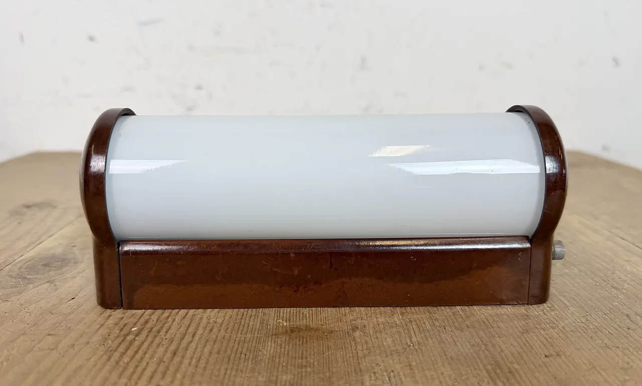 Industrial Brown Bakelite Wall Light with Milk Glass, 1950s 7