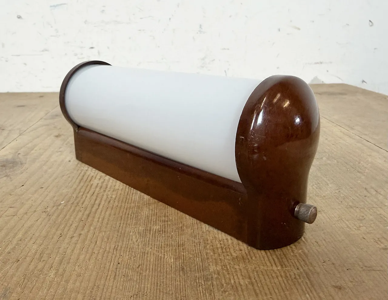 Industrial Brown Bakelite Wall Light with Milk Glass, 1950s 8