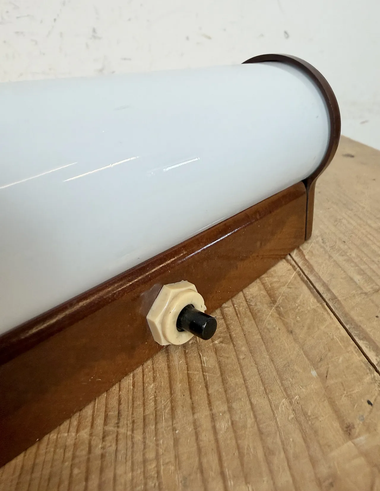 Industrial Brown Bakelite Wall Light with Milk Glass, 1950s 11