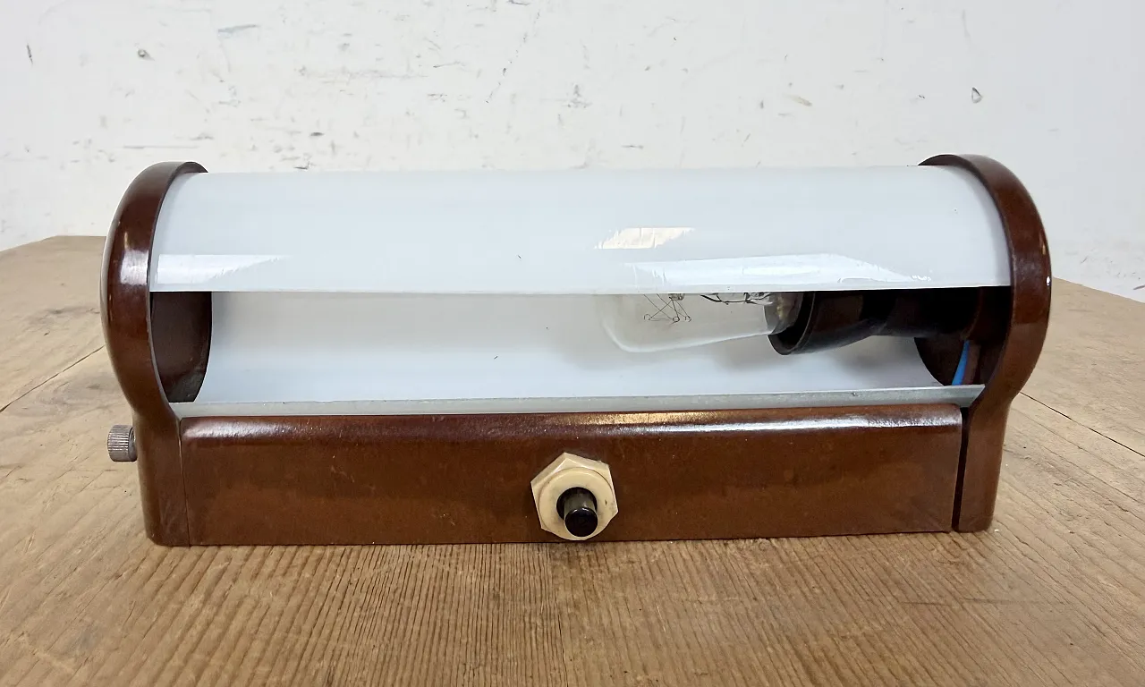 Industrial Brown Bakelite Wall Light with Milk Glass, 1950s 12