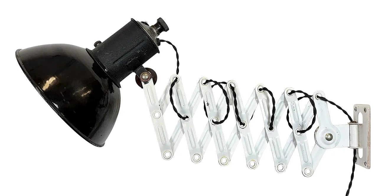 Industrial Black Enamel Scissor Wall Lamp, 1950s 1