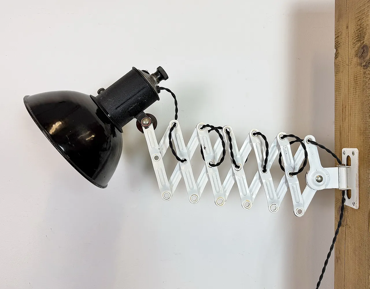Industrial Black Enamel Scissor Wall Lamp, 1950s 2