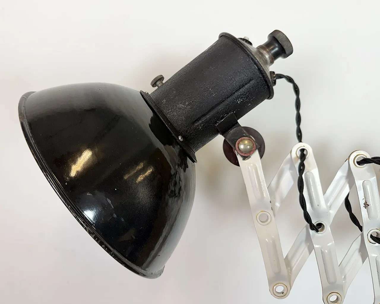 Industrial Black Enamel Scissor Wall Lamp, 1950s 3