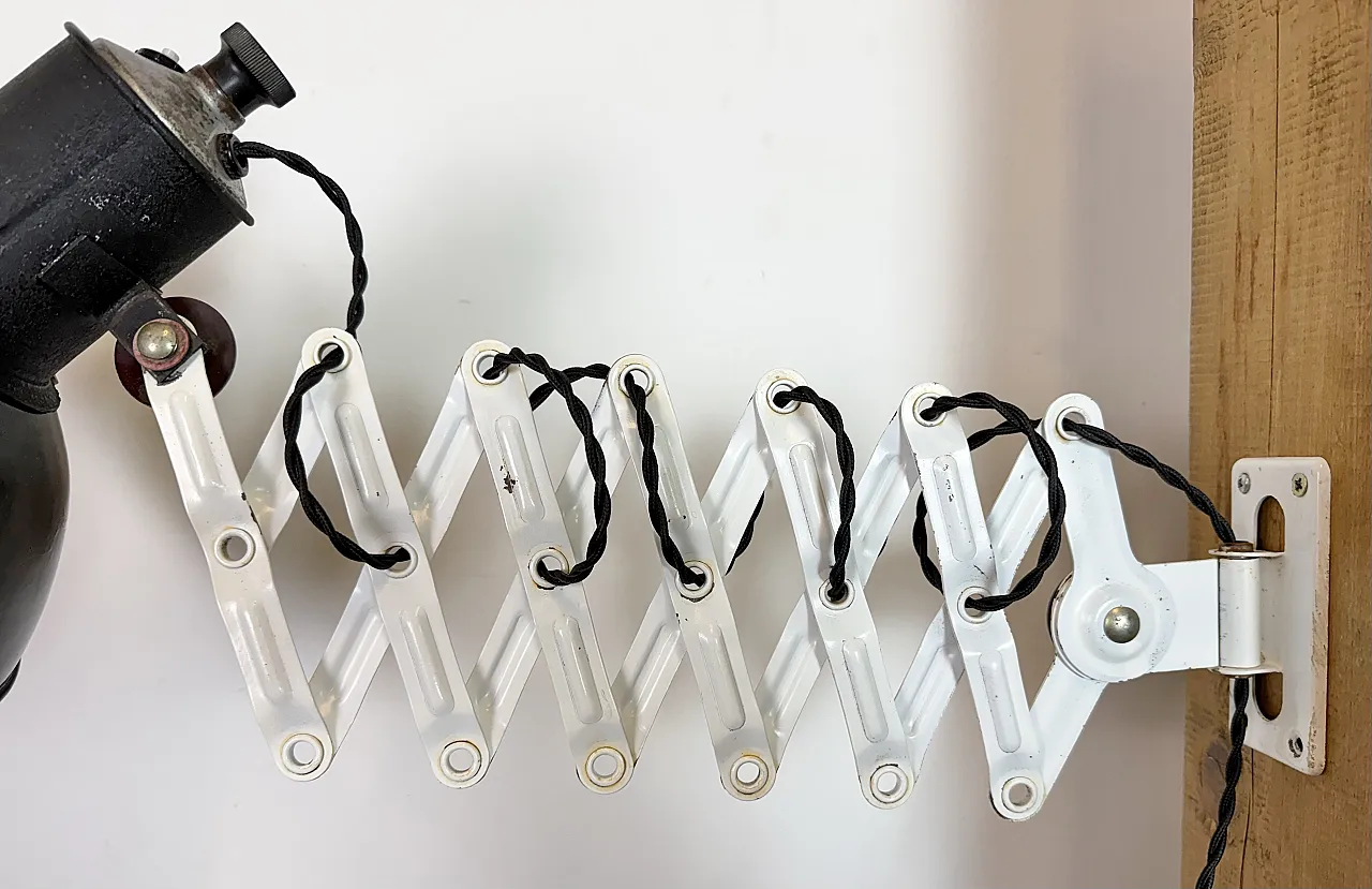 Industrial Black Enamel Scissor Wall Lamp, 1950s 4