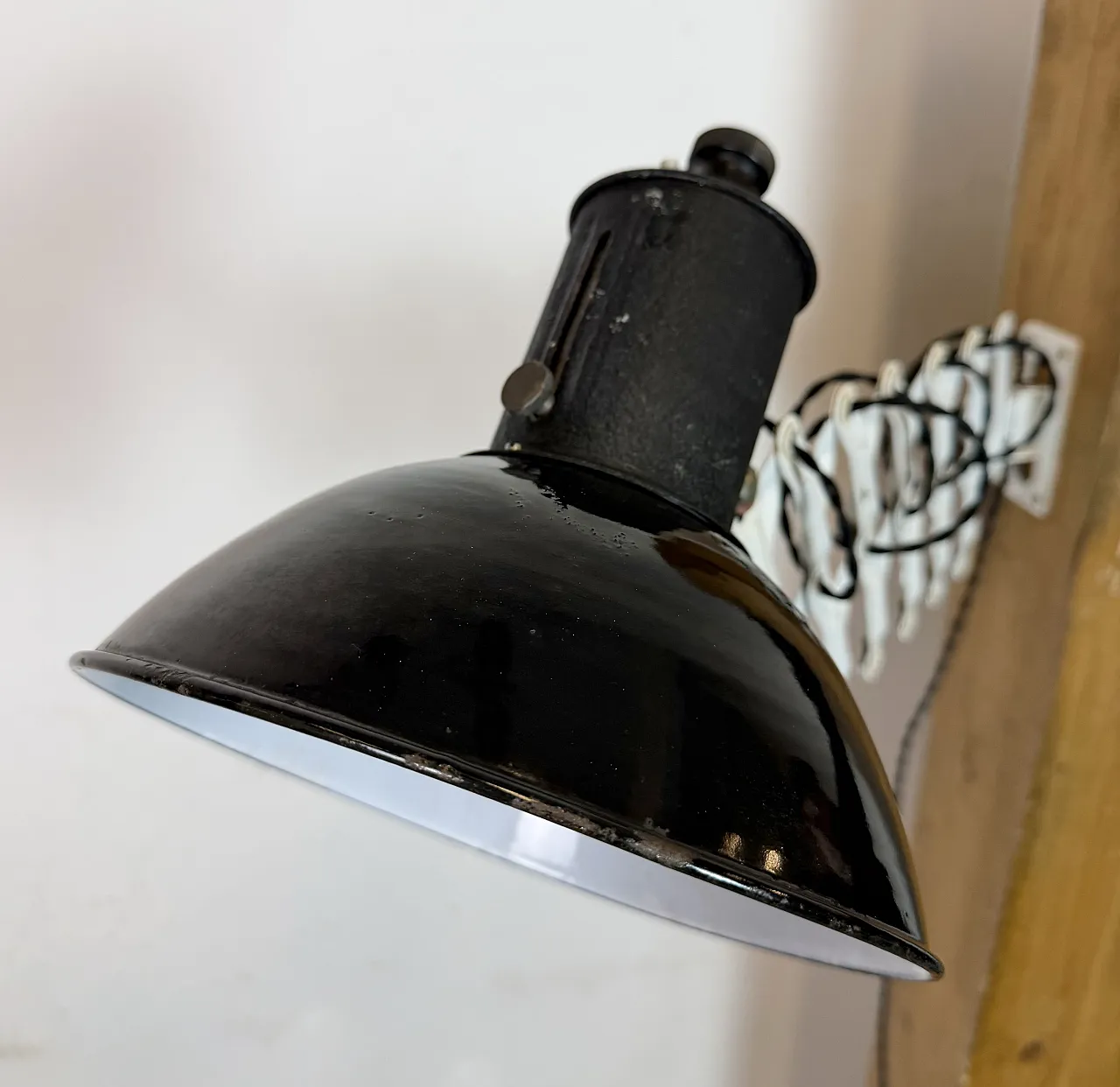 Industrial Black Enamel Scissor Wall Lamp, 1950s 5