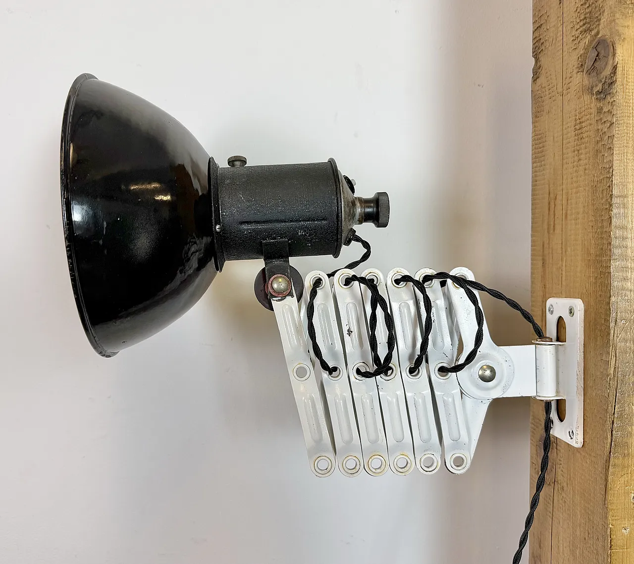 Industrial Black Enamel Scissor Wall Lamp, 1950s 7