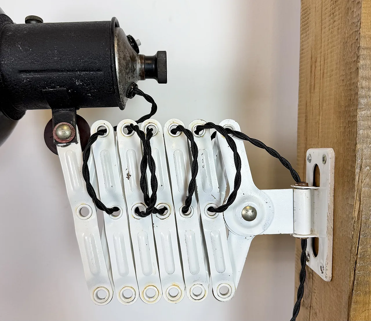 Industrial Black Enamel Scissor Wall Lamp, 1950s 8