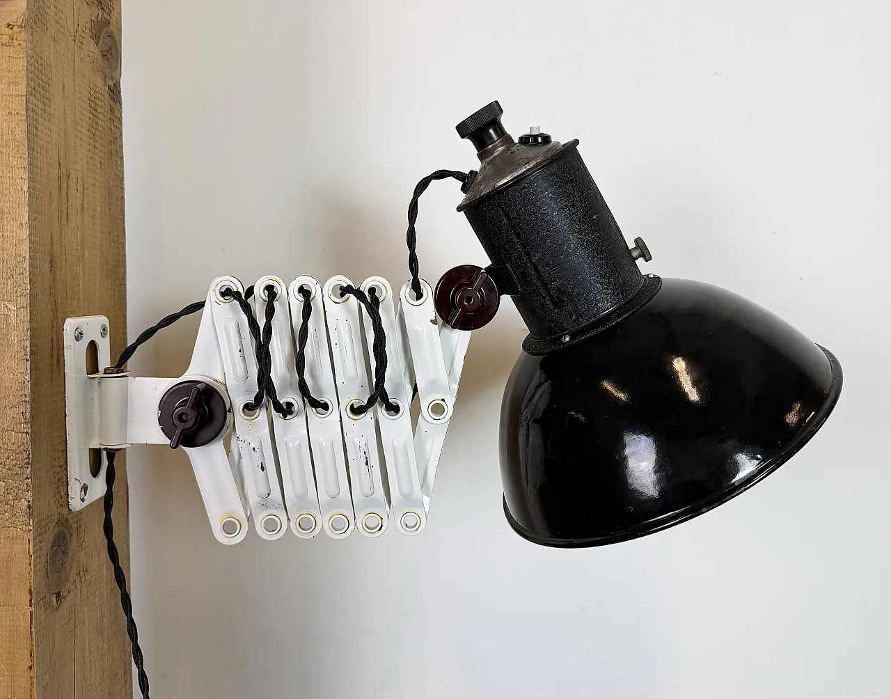 Industrial Black Enamel Scissor Wall Lamp, 1950s 9