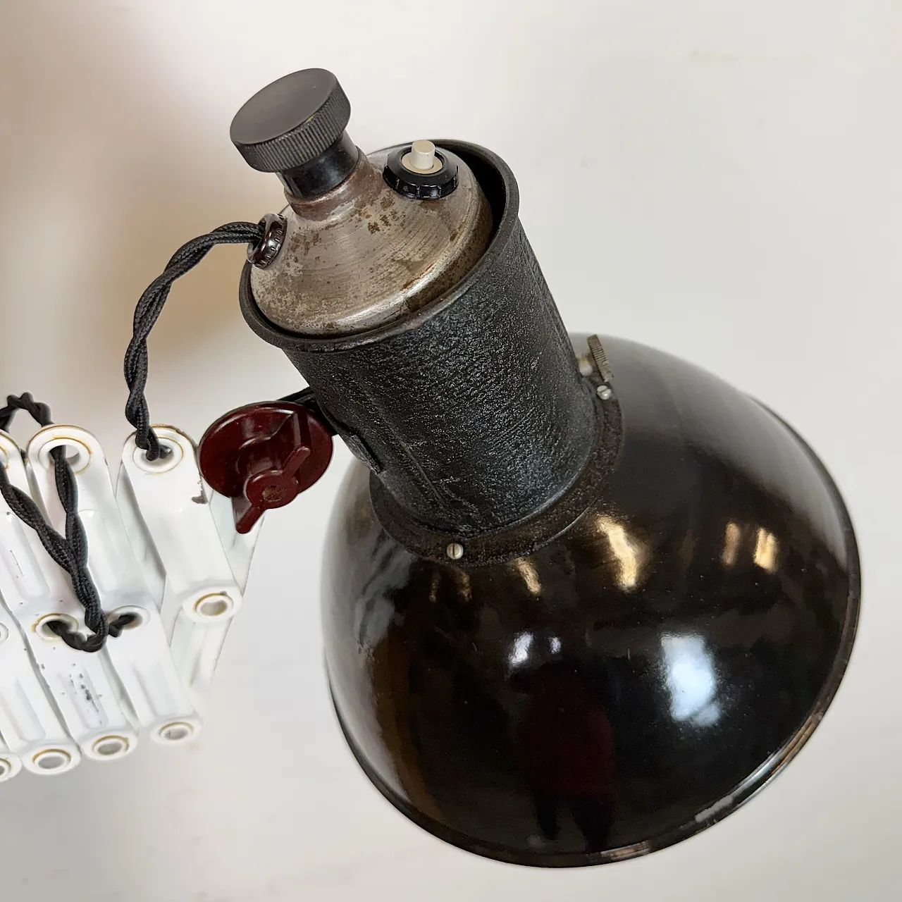 Industrial Black Enamel Scissor Wall Lamp, 1950s 12