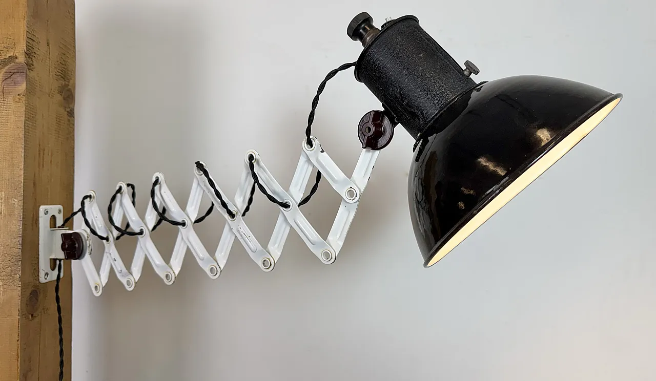 Industrial Black Enamel Scissor Wall Lamp, 1950s 14