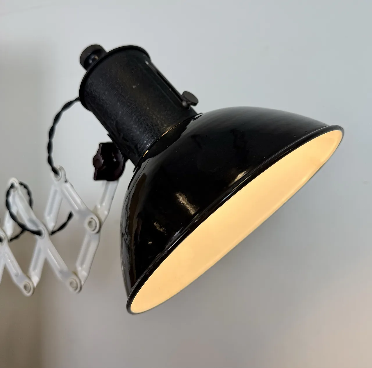 Industrial Black Enamel Scissor Wall Lamp, 1950s 15