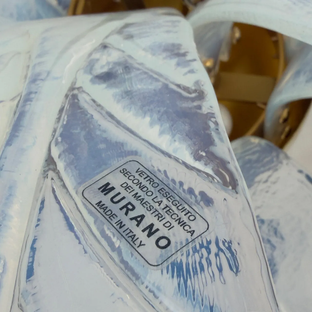 Iridescent Murano glass and brass palm leaves chandelier, 20th century 7