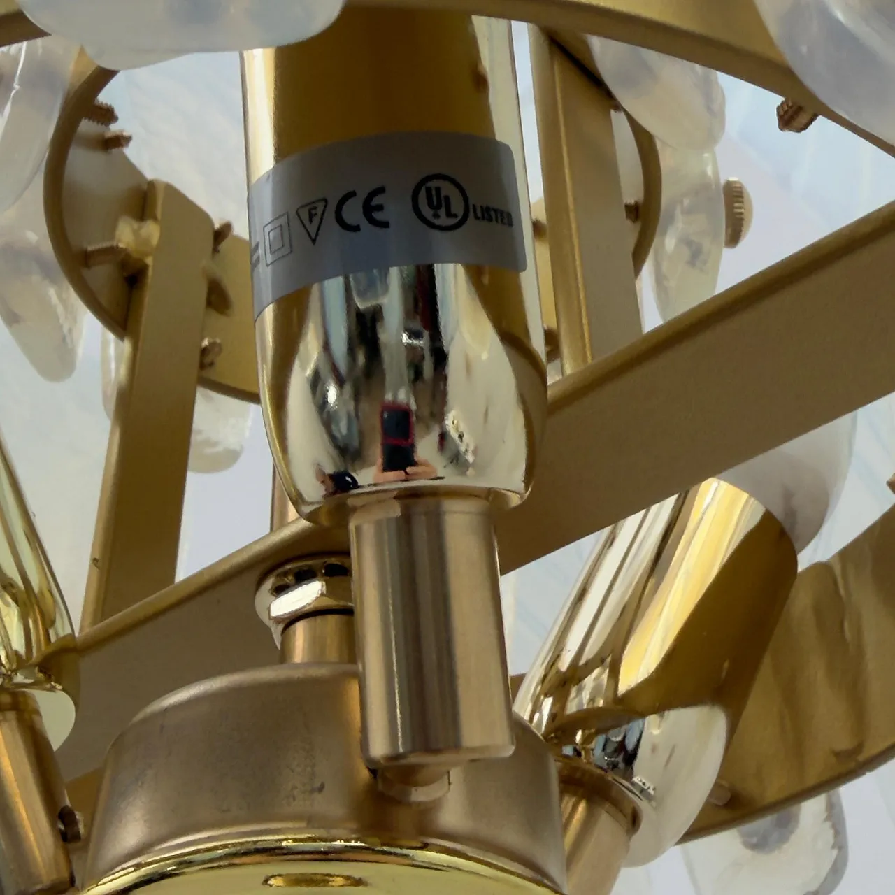 Iridescent Murano glass and brass palm leaves chandelier, 20th century 8