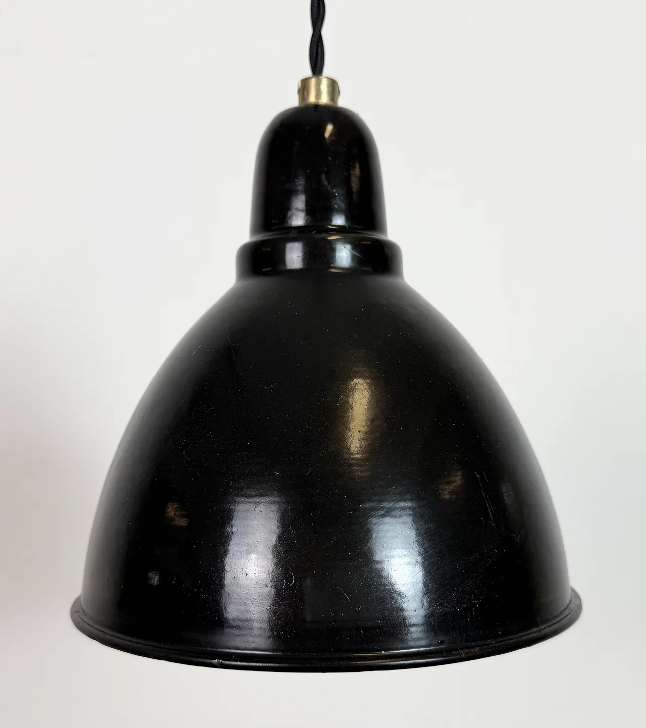 Industrial Black Enamel Ceiling Lamp, 1950s 3
