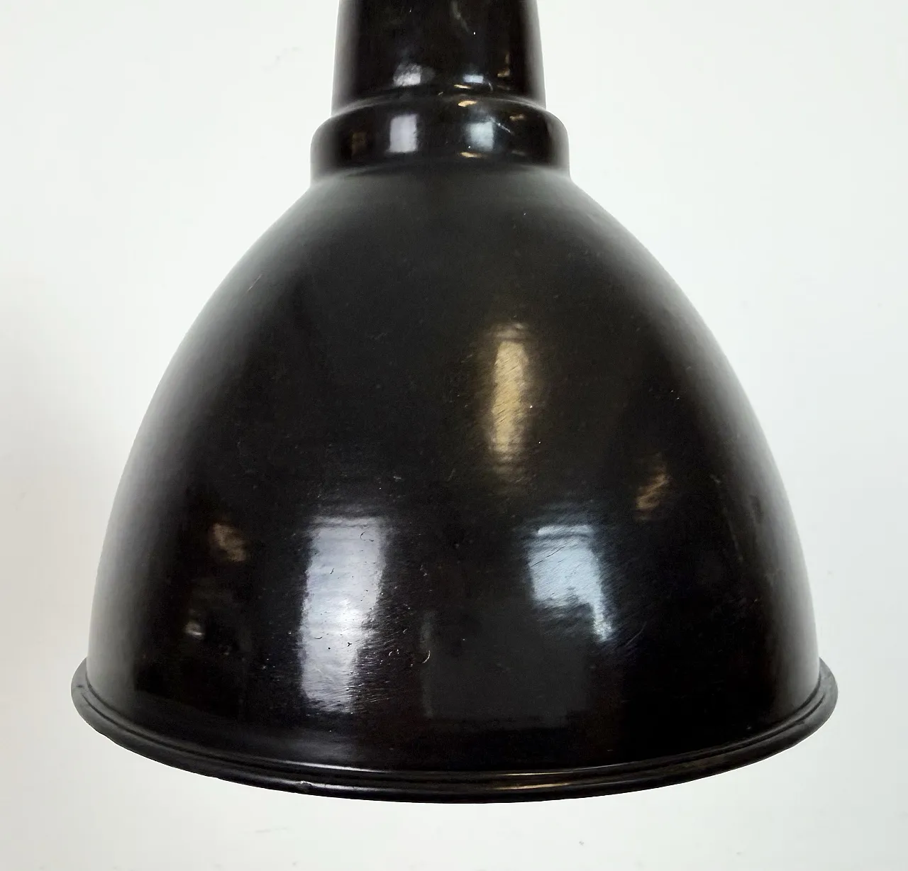 Industrial Black Enamel Ceiling Lamp, 1950s 4