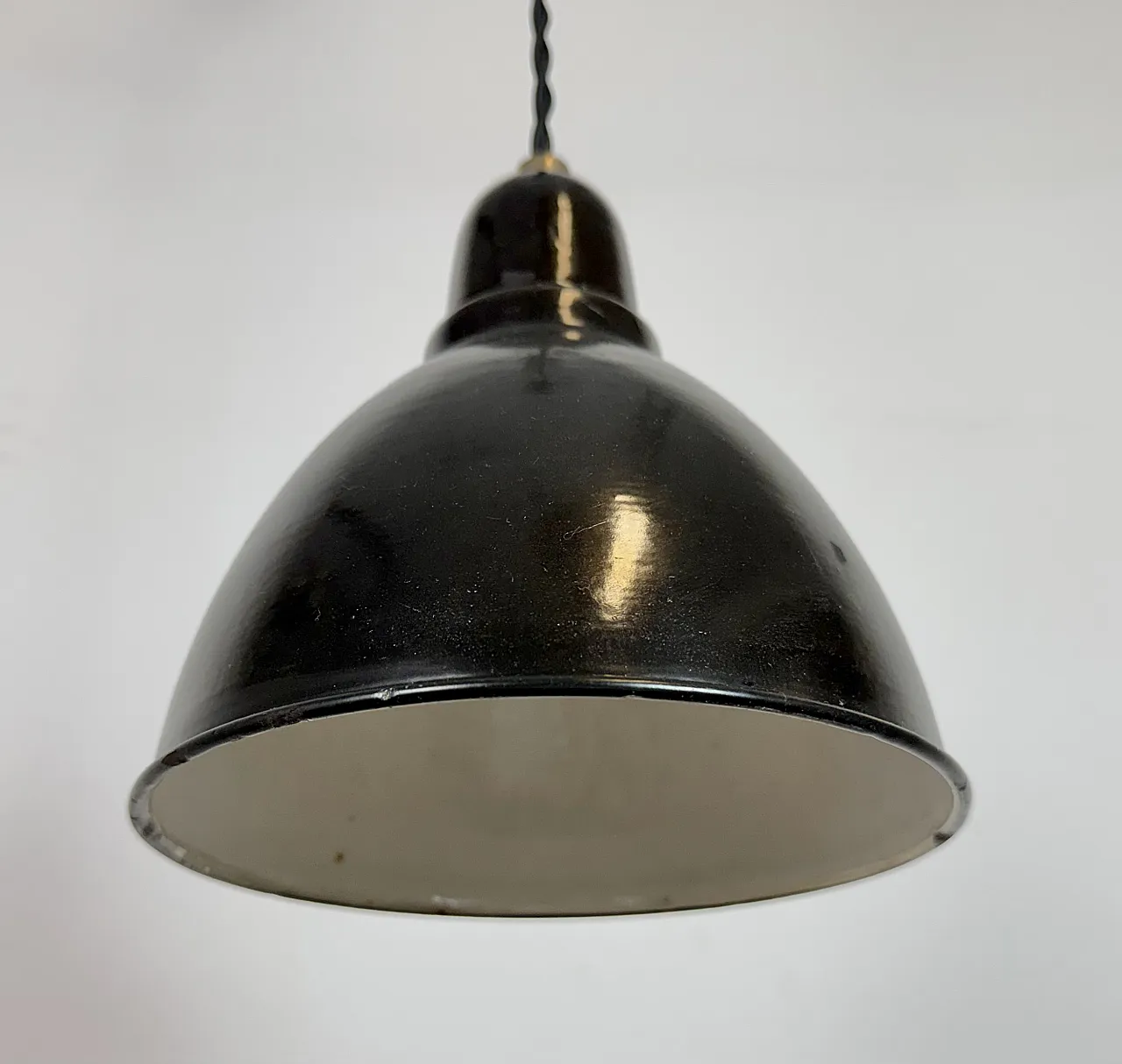 Industrial Black Enamel Ceiling Lamp, 1950s 5