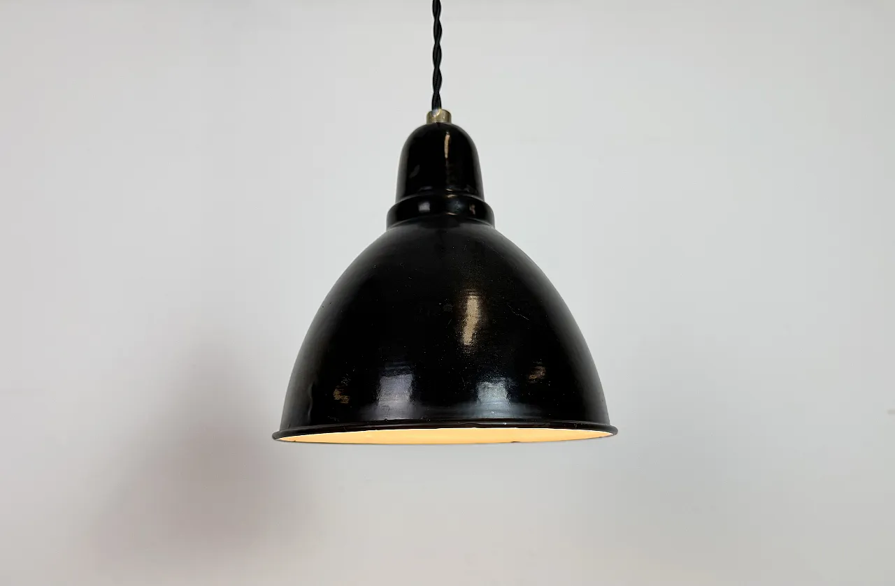 Industrial Black Enamel Ceiling Lamp, 1950s 7