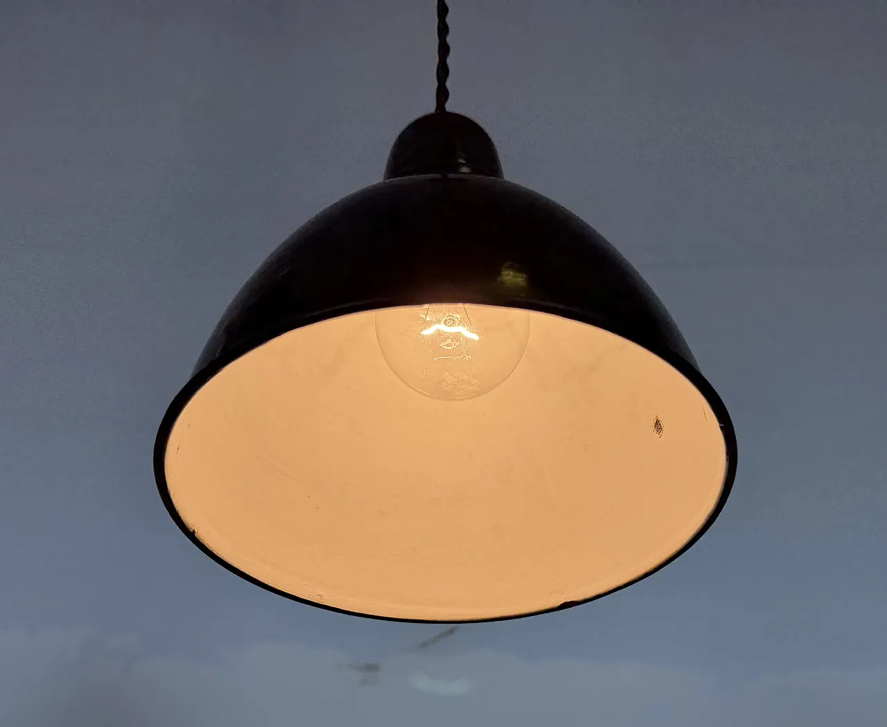 Industrial Black Enamel Ceiling Lamp, 1950s 8