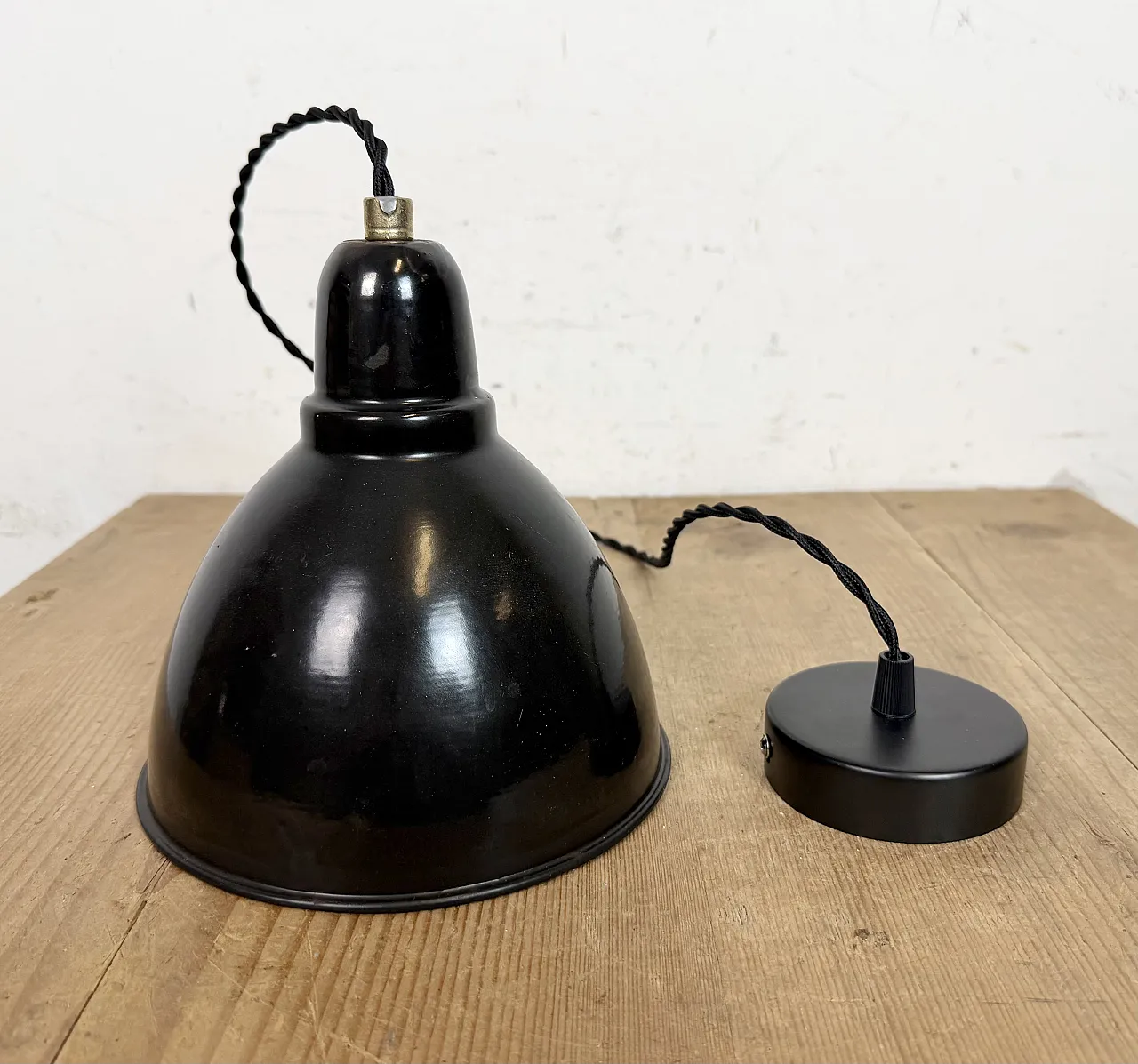 Industrial Black Enamel Ceiling Lamp, 1950s 9