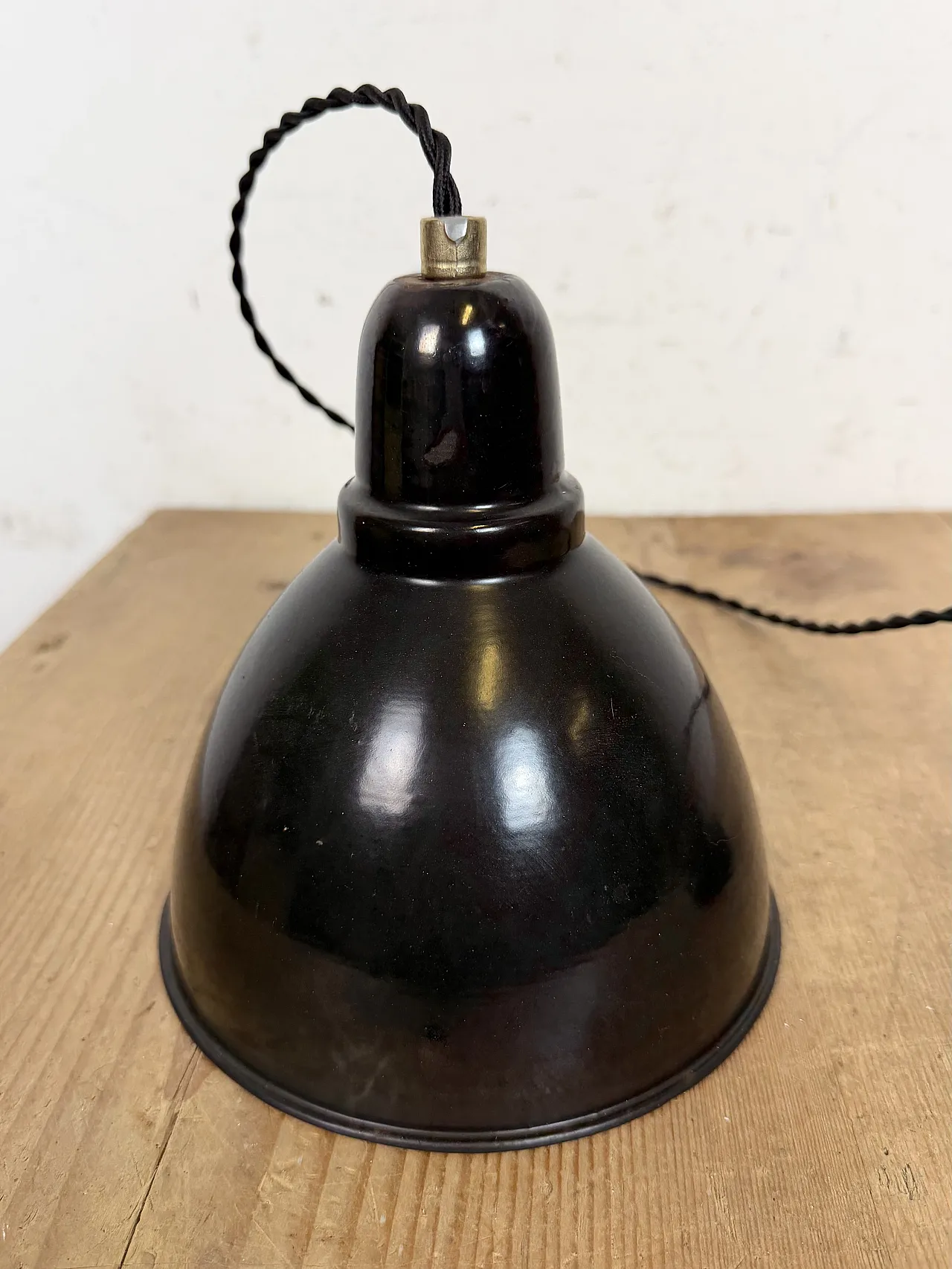 Industrial Black Enamel Ceiling Lamp, 1950s 10