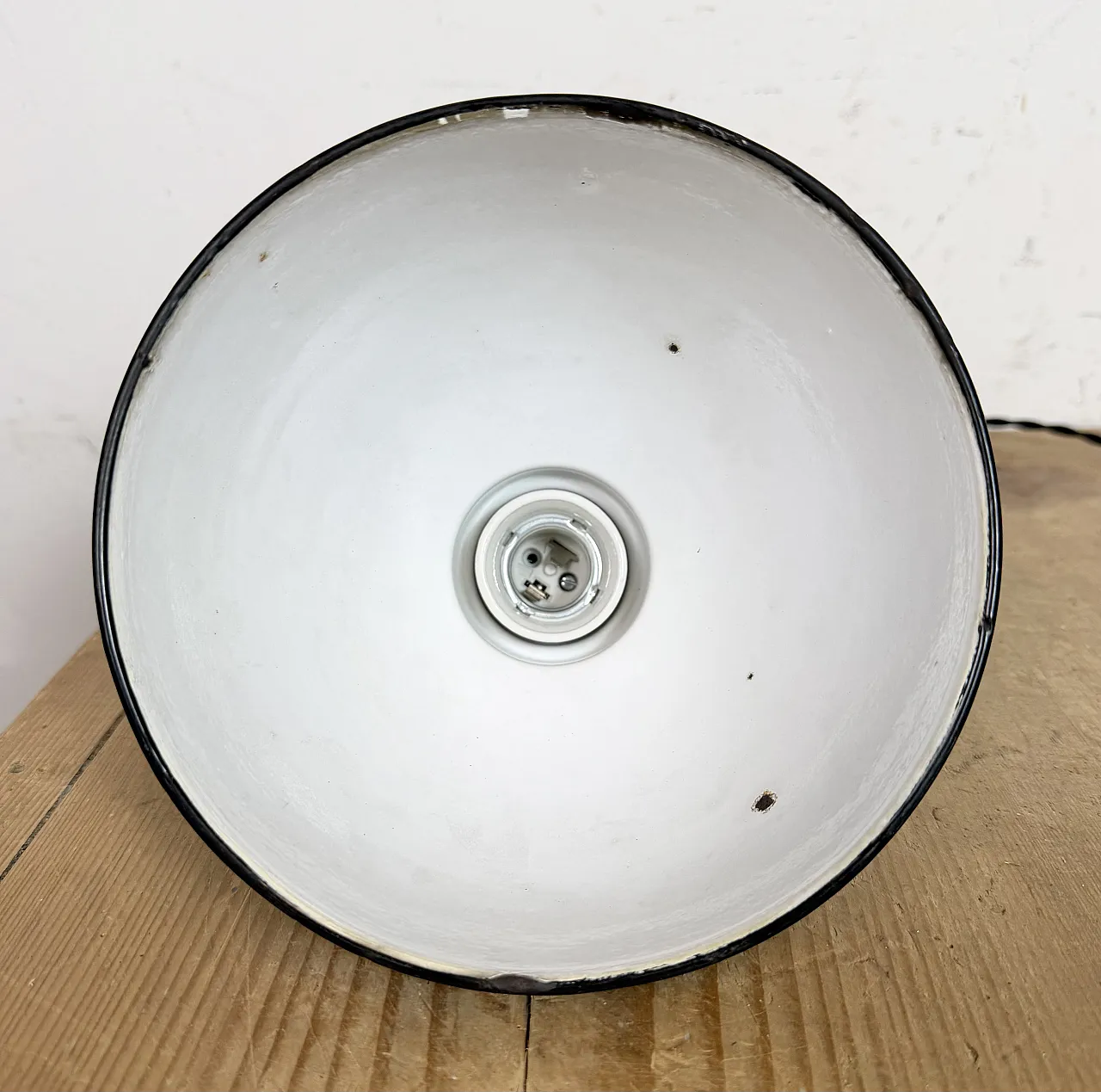 Industrial Black Enamel Ceiling Lamp, 1950s 11
