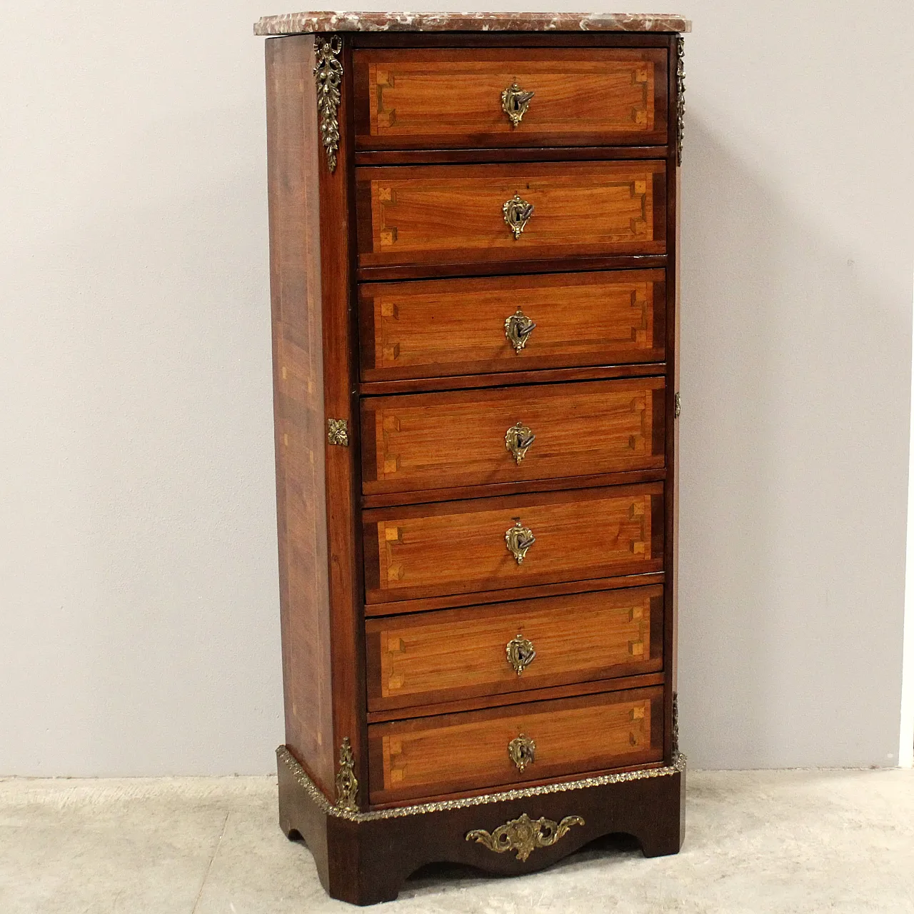 Settimanale settimino cassettiera Napoleone III intarsiato '800 1