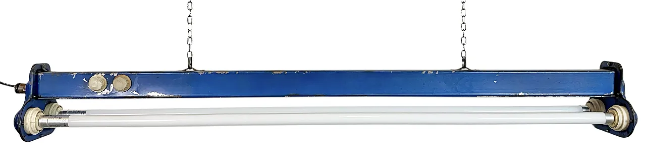 Blue Industrial Hanging Tube Light, 1970s 1