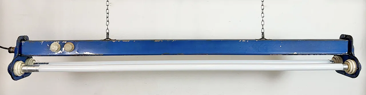Blue Industrial Hanging Tube Light, 1970s 2