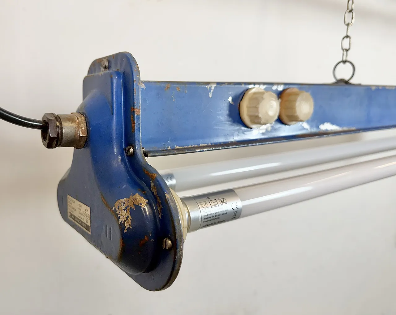 Blue Industrial Hanging Tube Light, 1970s 3