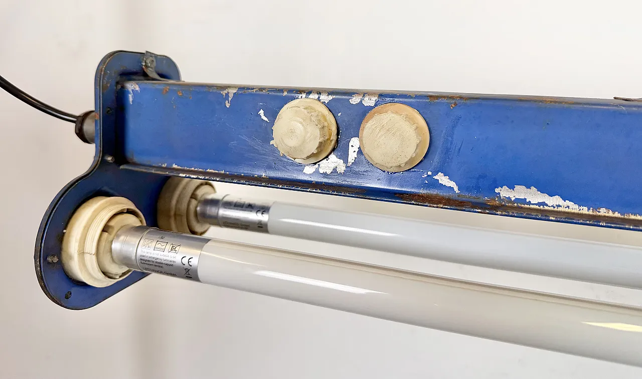 Blue Industrial Hanging Tube Light, 1970s 4