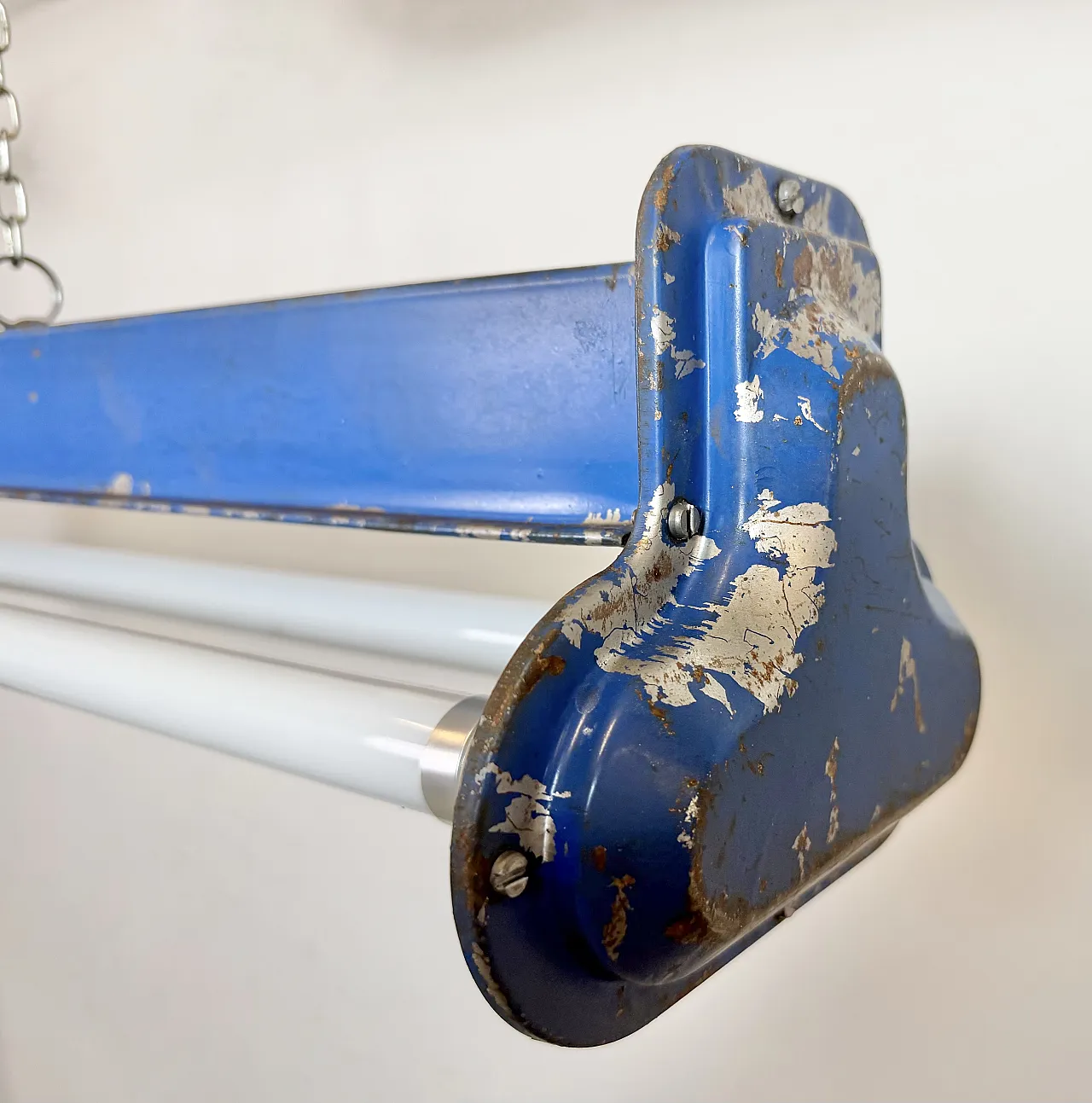 Blue Industrial Hanging Tube Light, 1970s 6