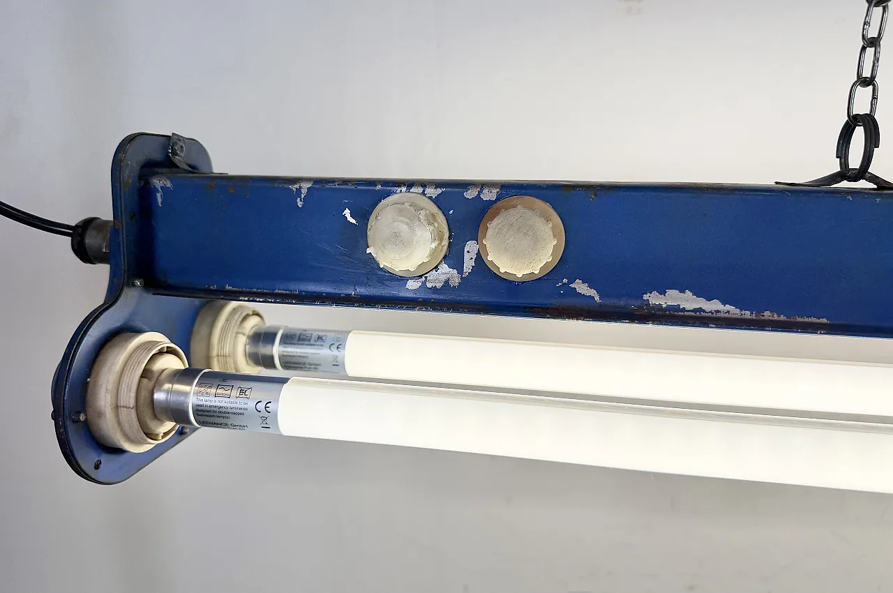 Blue Industrial Hanging Tube Light, 1970s 11