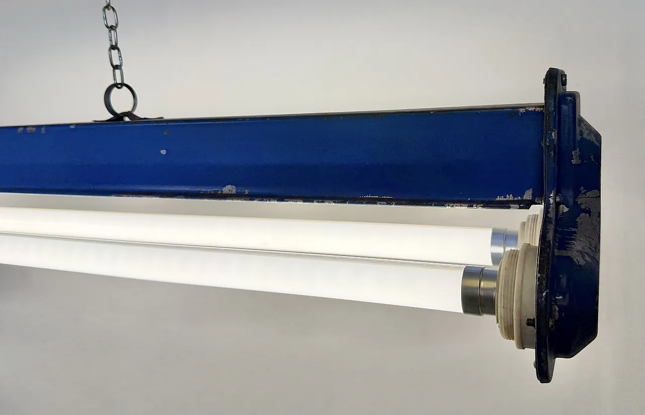Blue Industrial Hanging Tube Light, 1970s 12